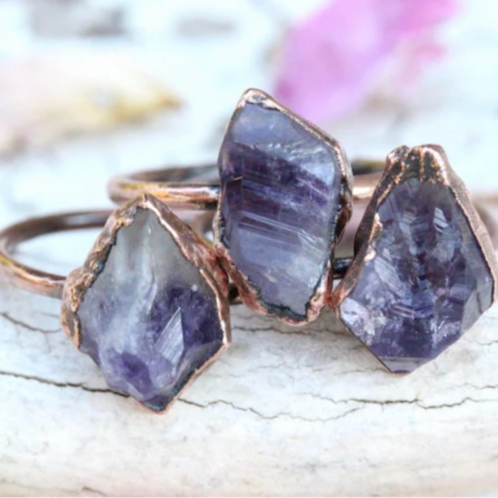 Raw Amethyst Crystal Stone Ring(Style 1)